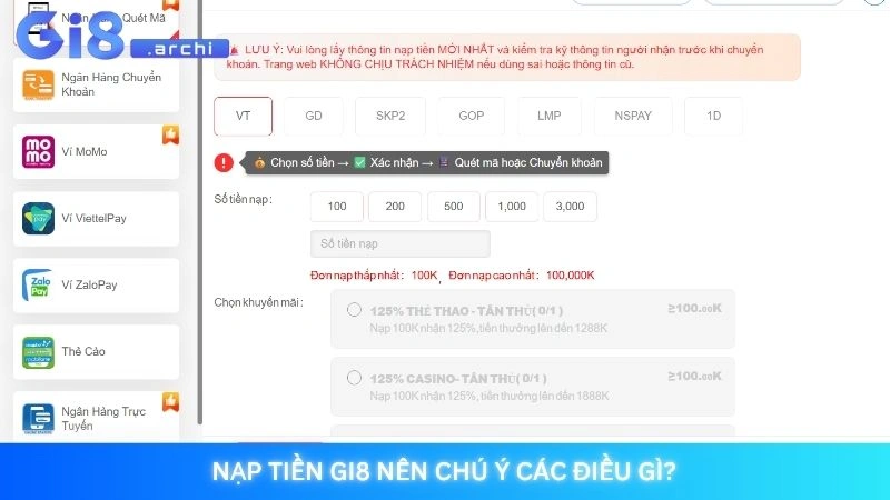 Nạp tiền Gi8 nên chú ý các điều gì?